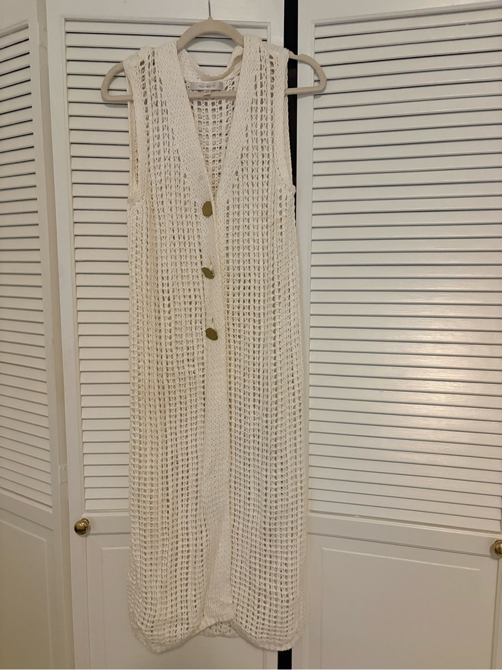Anthropologie Cream Crochet Long Vest Swim Coverup